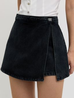 Pomelo - Side Slit Denim Skirt - Black