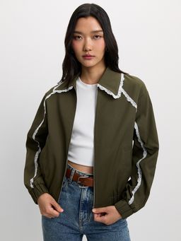 Pomelo - Lace Trim Jacket - Olive