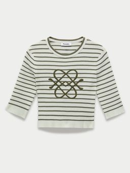 Pomelo - Striped Knit Crop Top - Olive