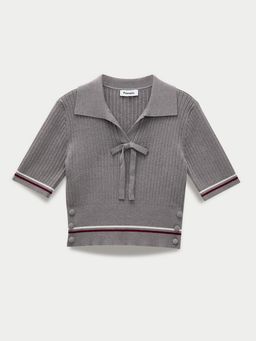 Pomelo - Tie-Front Knit Top - Mid Grey