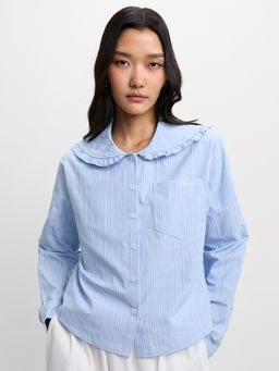 Pomelo - Peter Pan Collar Striped Shirt - Baby Blue