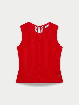 Pomelo - Tie Neck Sleeveless Knit Top - Red