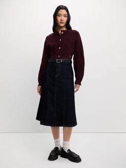 Pomelo - Buttoned Cable Knit Cardigan - Burgundy