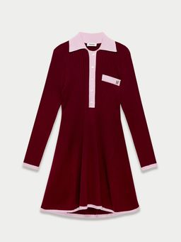 Pomelo - Contrast Trim Knit Polo Dress - Burgundy