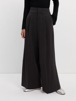 Pomelo - Pleated Wide Leg Trousers - Dark Grey