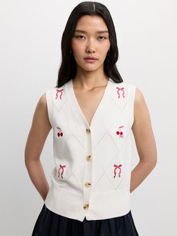 Pomelo - Eyelet Embroidered Vest - Ivory