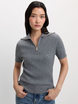 Pomelo - Cable Knitted Zip Top - Mid Grey