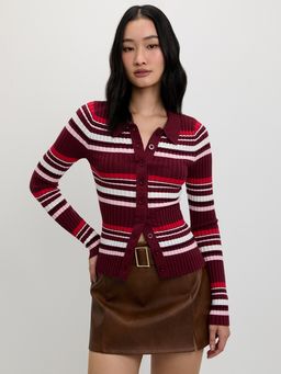 Pomelo - Striped Knit Top - Burgundy