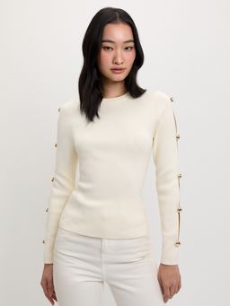 Pomelo - Cut Out Knit Top - Ivory