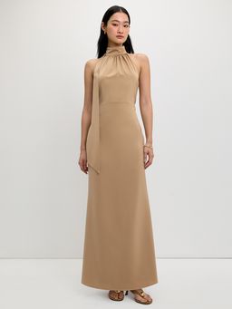 Pomelo - Halter Tie Maxi Dress - Beige