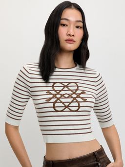 Pomelo - Striped Knit Crop Top - Brown