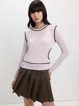Pomelo - Contrast Trim Sheer Top - Light Pink/Pink