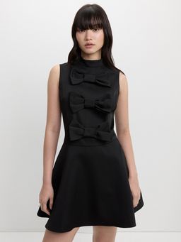 Pomelo - Crew Neck Bow-Detail Mini Dress - Black