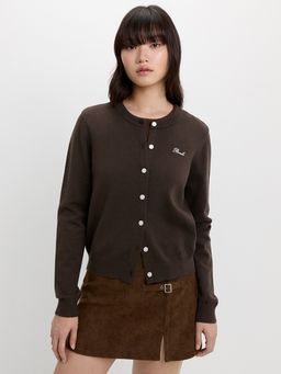 Pomelo - Embroidered Cardigan - Brown