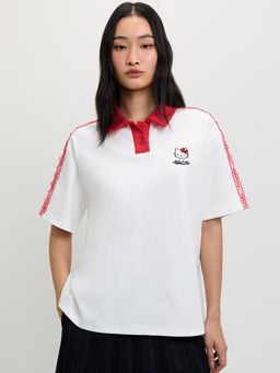 Pomelo - Hello Kitty Lace Trim Polo T-shirt - White