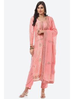 Biba - Pink Banarasi Embroidered Unstitched Suit (Set of 3)