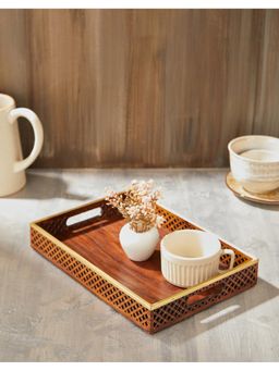 Fabindia - Brown Ziya Cutwork Wooden Tray