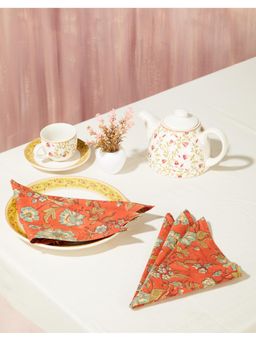 Fabindia - Orange Indra Printed Cotton Napkins Set Of 6