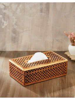 Fabindia - Brown Ziya Cutwork Wooden Tissue Box