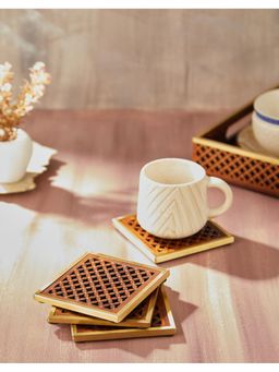 Fabindia - Brown Ziya Cutwork Wooden Coasters Set Of 4