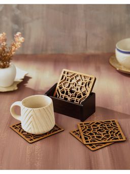 Fabindia - Brown Surkh Cutwork Wooden Coasters