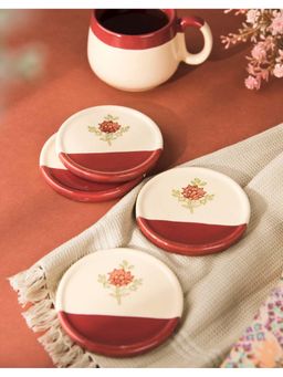 Fabindia - Beige Mitwa Painted Ceramic Coasters Set Of 4