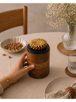The Pitara Project - Wooden Canister - Floral 4" Small