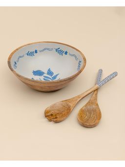 Lovedwell - Frosted Wooden Salad Bowl 10 Inch With Servers