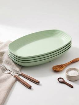 YELONA - Green Oval Wheat Straw Bamboo Fiber Eco-Friendly Plate Set Of 4, Unbreakable