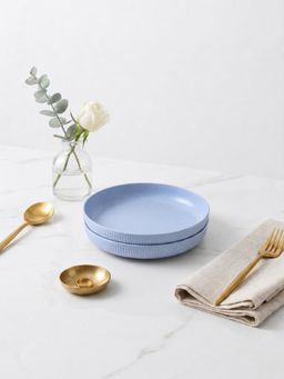 YELONA - Round Blue Eco-Friendly Wheat Straw Bamboo Fiber Plates Set Of 2 For Dining