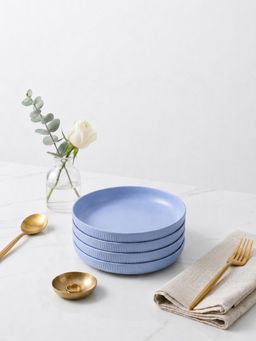 YELONA - Round Blue Eco-Friendly Wheat Straw Bamboo Fiber Plates Set Of 4 For Dining