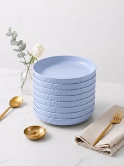 YELONA - Round Blue Eco-Friendly Wheat Straw Bamboo Fiber Plates Set Of 8 For Dining