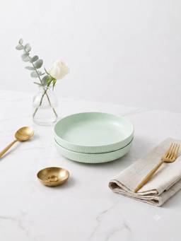 YELONA - Round Green Eco-Friendly Wheat Straw Bamboo Fiber Plates Set Of 2 For Dining
