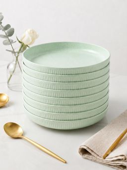 YELONA - Round Green Eco-Friendly Wheat Straw Bamboo Fiber Plates Set Of 8 For Dining