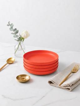 YELONA - Round Orange Eco-Friendly Wheat Straw Bamboo Fiber Plates Set Of 4 For Dining