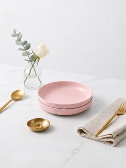 YELONA - Round Pink Eco-Friendly Wheat Straw Bamboo Fiber Plates Set Of 2 For Dining