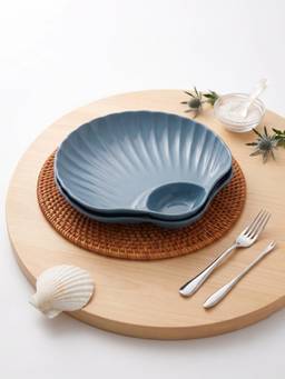 YELONA - Navy Blue Shell Shaped Wheat Straw Bamboo Fiber Eco-Friendly Plates Set Of 2