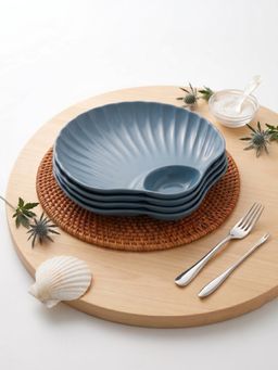 YELONA - Navy Blue Shell Shaped Wheat Straw Bamboo Fiber Eco-Friendly Plates Set Of 4