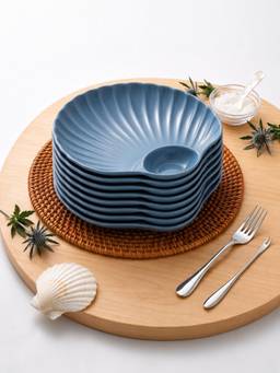 YELONA - Navy Blue Shell Shaped Wheat Straw Bamboo Fiber Eco-Friendly Plates Set Of 8