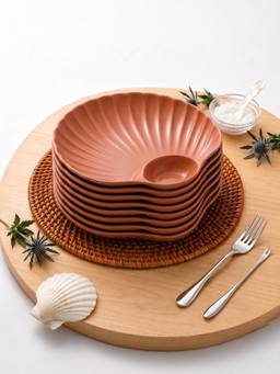 YELONA - Orange Shell Shaped Wheat Straw Bamboo Fiber Eco-Friendly Plates Set Of 8
