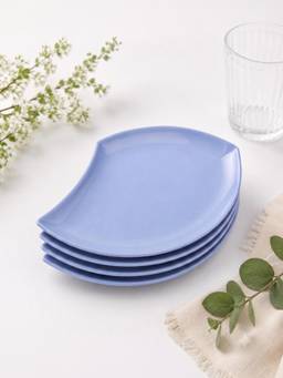 YELONA - Blue Shell Wheat Straw Bamboo Fiber Eco Friendly Plates Set Of 4 For Snacks
