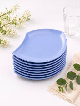 YELONA - Blue Shell Wheat Straw Bamboo Fiber Eco Friendly Plates Set Of 8 For Snacks