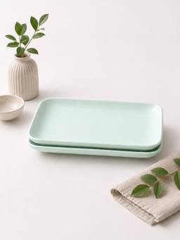 YELONA - Green Eco-Friendly Wheat Straw Bamboo Fiber Rectangular Plates Set Of 2 Pcs