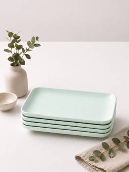 YELONA - Green Eco-Friendly Wheat Straw Bamboo Fiber Rectangular Plates Set Of 4 Pcs