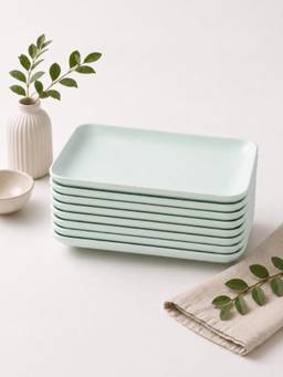 YELONA - Green Eco-Friendly Wheat Straw Bamboo Fiber Rectangular Plates Set Of 8 Pcs