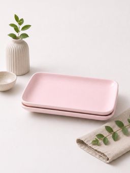 YELONA - Pink Eco-Friendly Wheat Straw Bamboo Fiber Rectangular Plates Set Of 2 Pcs