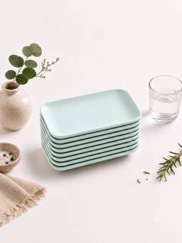 YELONA - Green Eco-Friendly Wheat Straw Bamboo Fiber Rectangular Plates Set Of 8 Pcs