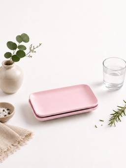 YELONA - Pink Eco-Friendly Wheat Straw Bamboo Fiber Rectangular Plates Set Of 2 Pcs