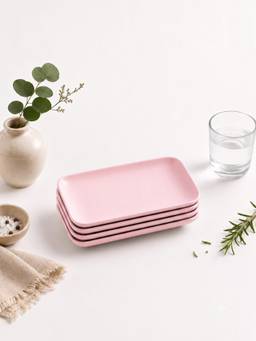 YELONA - Pink Eco-Friendly Wheat Straw Bamboo Fiber Rectangular Plates Set Of 4 Pcs