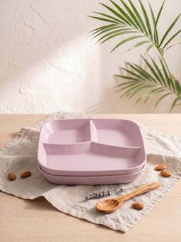YELONA - Pink Square 3-Compartment Wheat Straw Bamboo Fiber Plates Eco-Friendly Pack Of 2